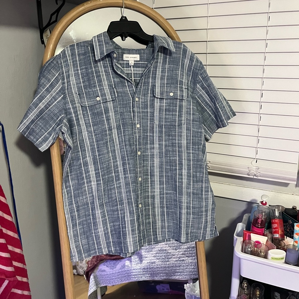 Men's Blue and White Striped Casual Shirt